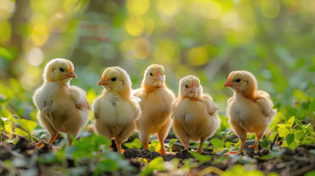 group of little chickens on the farmの素材