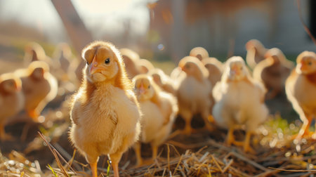 group of little chickens on the farmの素材