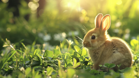 Little rabbit on green grass in summer dayの素材