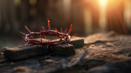 wooden cross and crown of thornsの素材