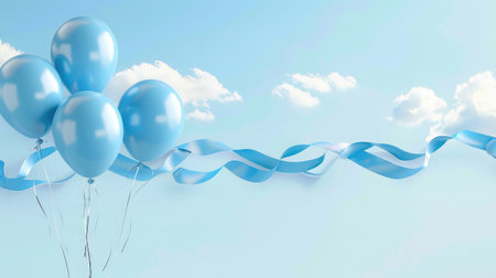 Elegant blue sky balloon and ribbon Happy Birthday celebration card banner template backgroundの素材