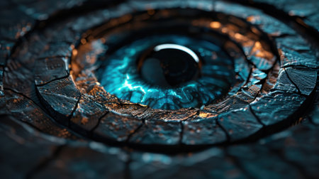 Futuristic design featuring layered structure with central eye like element, showcasing intricate textures and vibrant colors. image evokes sense of depth and mystery, highlighting advancementsの素材