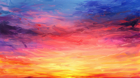 Vibrant sunset painting with swirling colors of orange, pink, purple, and blue, creating serene and captivating atmosphere. artwork evokes feelings of tranquility and beautyの素材