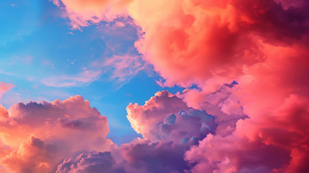 Vibrant clouds fill sky with shades of pink, orange, and blue, creating stunning sunset scene that evokes sense of wonder and tranquilityの素材