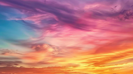 Breathtaking sunset displays vibrant hues of pink, orange, and purple, blending seamlessly across sky. clouds create dynamic texture, evoking sense of tranquility and wonderの素材