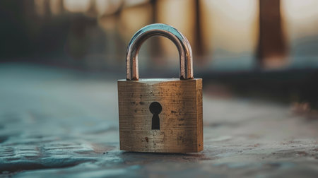 Unlocked padlock on a plain surface, representing security and access.の素材