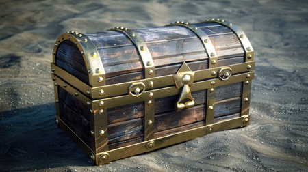 Open treasure chest on a blank surface, symbolizing wealth and discovery.の素材