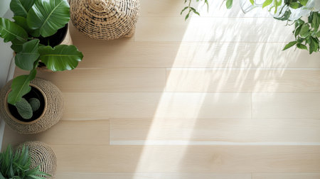 Top view of a natural beech wooden floor with subtle grain patterns, ideal for bright and welcoming interiorsの素材