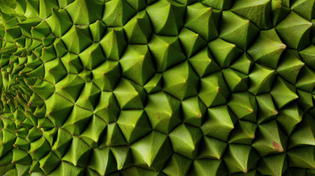 Explore an intricate green texture showcasing unique geometric shapes and patterns found in nature, perfect for themes of growth and organic beauty.の素材