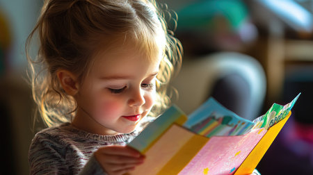 A child excitedly opening a colorful envelope, ready to reveal a birthday card inside.の素材