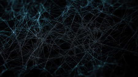 Abstract dark lines crisscrossing a black background, creating a chaotic visual pattern. -の素材