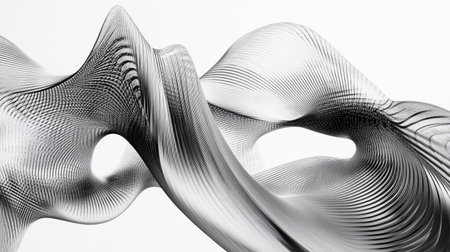 Abstract lines bending and twisting into organic shapes, forming a dynamic 3D structure.の素材
