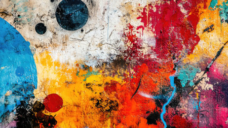 A dynamic and vibrant abstract texture featuring colorful paint splashes and unique shapes. Ideal for art, design, and creative projects.の素材