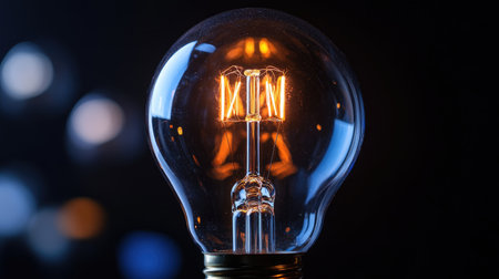 A striking vintage light bulb featuring a glowing filament, creating a captivating ambiance. Perfect for adding character to any space or design project.の素材