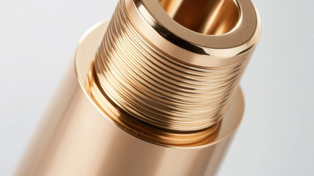 A detailed close-up image showcasing a metallic nozzle and cap with a polished gold finish. Perfect for highlighting industrial design and craftsmanship.の素材