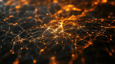 A network of abstract lines forming a complex web or net-like pattern, symbolizing connections, communication, and data flow, ideal for tech-related visualsの素材