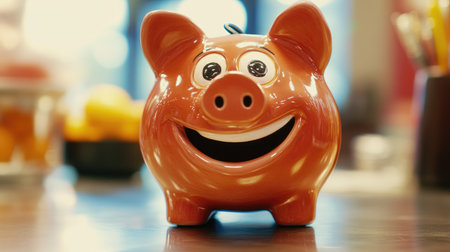 A cheerful piggy bank with a broad smile, perfect for conveying savings and financial joy. Ideal for concepts related to childhood finance or cute decoration.の素材