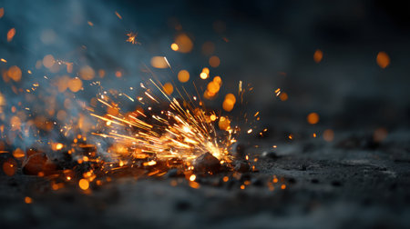Capturing the vibrant energy of sparks flying during metal work, this image portrays the intense creativity and craftsmanship in industrial settings.の素材
