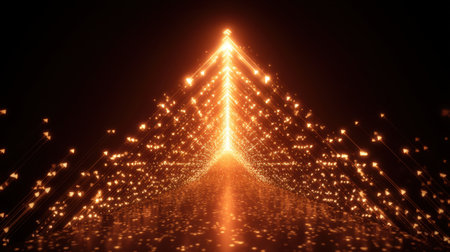 A stunning abstract image featuring sparkling light rays creating a bright triangle pattern against a dark background, enhancing the captivating glow and vibrant energy.の素材