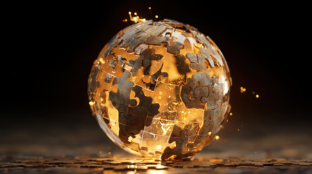 A stunning 3D rendering of a glowing puzzle sphere, symbolizing global connection and collaboration, captures the viewer's imagination with intricate detail.の素材