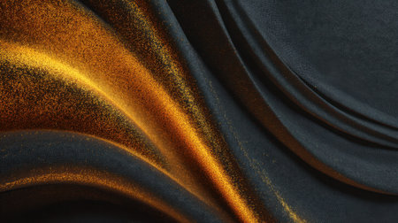 This image showcases a luxurious dark fabric embellished with golden highlights that create smooth waves and textures, perfect for sophisticated design projects.の素材