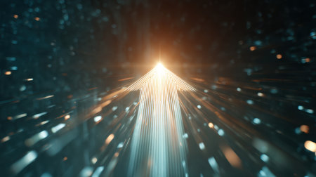 A stunning abstract image featuring a bright light beam piercing through dark space, surrounded by glowing particles, conveying a sense of movement and direction.の素材