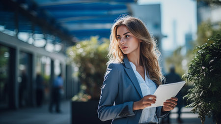 Thinking about how to take the business to technological heights. Cropped shot of an attractive young businesswoman working in her office.の素材