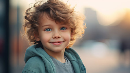 Photo of adorable young happy boy looking at camera.の素材