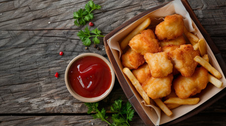Fish nuggets and sauce, fast foodの素材