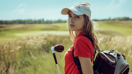 Gorgeous golfer lady with golf equipmentの素材