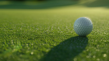 Golf ball behind driver at driving range, plenty of copy-space and very shallow depth of field.の素材
