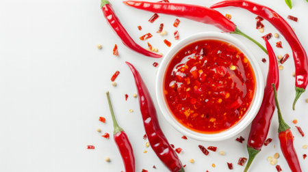 Sweet chili sauce on white background. --ar 16:9 Job ID: 3b3babd9-f412-4517-9cd7-cc8135358937の素材
