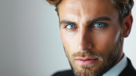 Very handsome businessman with beautiful blue eyes isolated on whiteの素材
