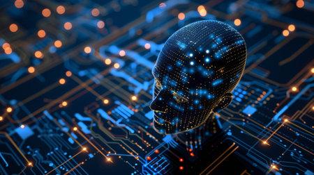Abstract human head on Circuit board. AI. Artificial Intelligence.の素材