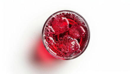 Glass of red cherry soda drink isolated on white background.の素材