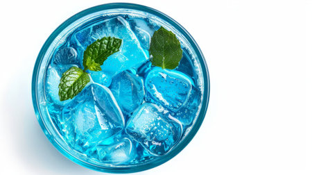 Glass of blue lagoon cocktail isolated on white background from top viewの素材