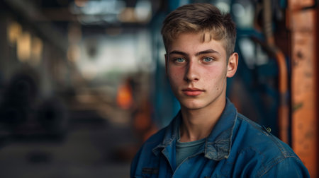 Portrait of a young workerの素材
