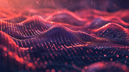Big data visualization. The musical stream of sounds. Abstract background with interweaving of dots and lines.の素材
