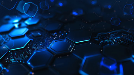 Abstract futuristic hexagons and circuit board, high computer technology, innovation communication concept.の素材