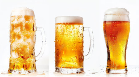 Frosty glass of light beer set isolated on a white backgroundの素材