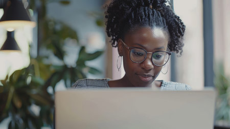 Beauitul young woman working using computer laptop concentrated and smilingの素材