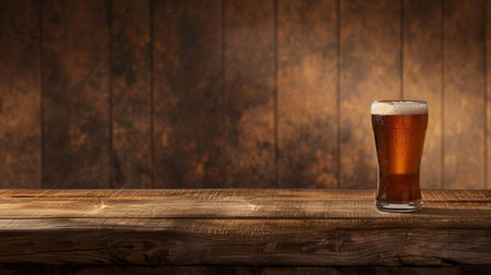 Glass beer on wood background with copyspaceの素材