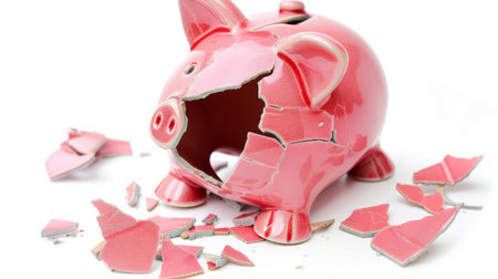Broken piggy bank isolated on white background.の素材