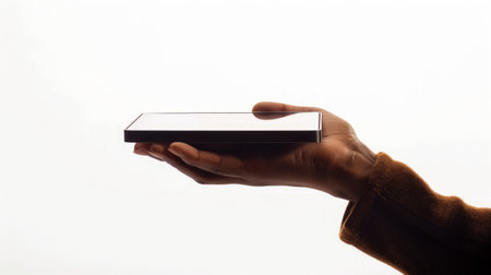 isolated woman hand holding the phone tablet touch computer gadgetの素材