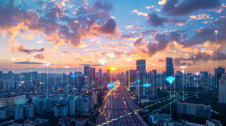 Digital transformation technology strategy, IoT, internet of things. transformation of ideas and the adoption of technology in business in the digital age,の素材