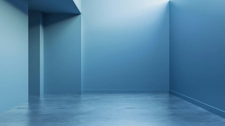 Blue empty Studio room for product placement or as a design template with wall angle in a full frame viewの素材
