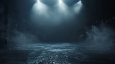 Dark street, asphalt abstract dark background, empty dark scene, neon light, spotlights The concrete floor and studio room with smoke float up the interior texture for display products,の素材