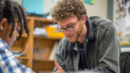 Tutor helping student in classの素材