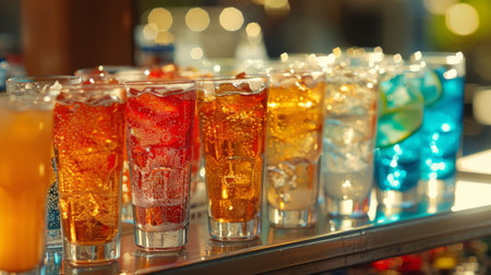many soft drink are on a trayの素材
