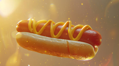 Hot dog close up illustration design isolated on white. hot dog with bun on abstract background.の素材